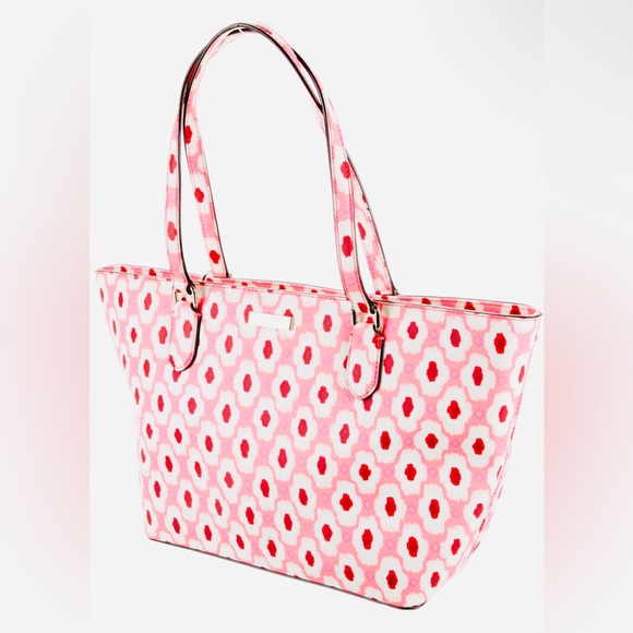 Kate Spade Laurel Way Pink, Red and White Geometric Ikat Posy Tote - Picture 10 of 10